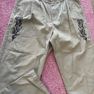 Obey tapered Beige Workwear / trousers pants with Black Embroidery